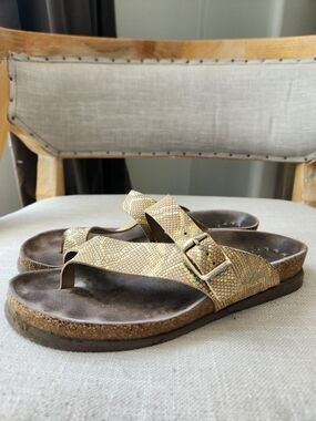 Mephisto Leather Gold Snake Slide Sandal "Helen" 38 7.5-8 Birkenstock Style